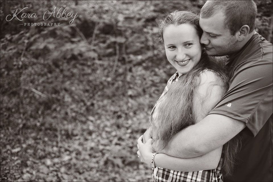 engagement photography wysox pa outdoors woods black and white