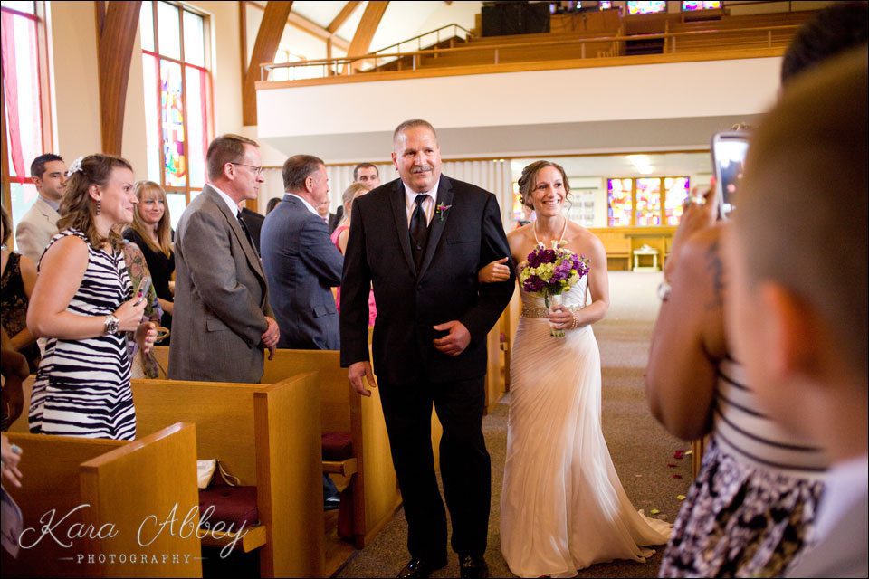 wedding day photography vestal ny Vestal United Methodist Church bride father-of-the-bride walking down the aisle happy ceremony