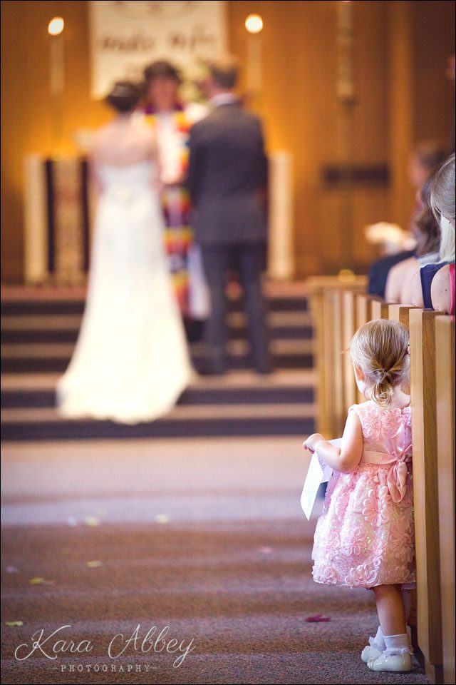 wedding day photography vestal ny Vestal United Methodist Church happy ceremony little girl pink dress
