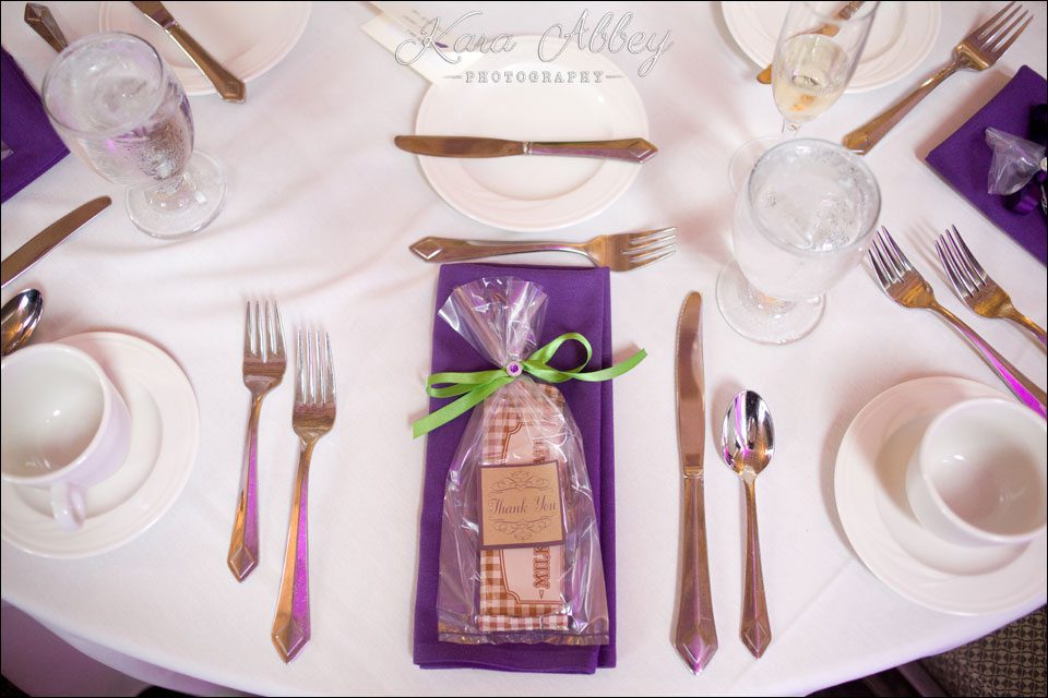wedding day photography Endicott NY The McKinley Banquet Facility Table setting Thank you chocolate