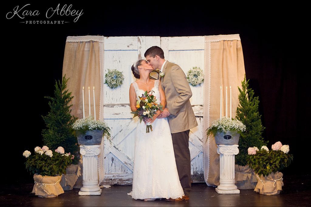 Tunkhannock Wedding Photography Dietrich Movie Theater Ceremony Bride Groom Portrait Kiss