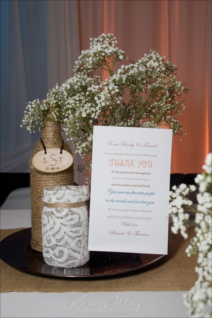 Tunkhannock Wedding Photography Triton Hose Company Firehall Reception Thank You Centerpiece