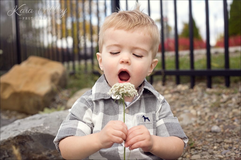 Portrait Photography Pittsburgh PA Irwin PA Greensburg PA Monroeville PA Boy Singing Flower