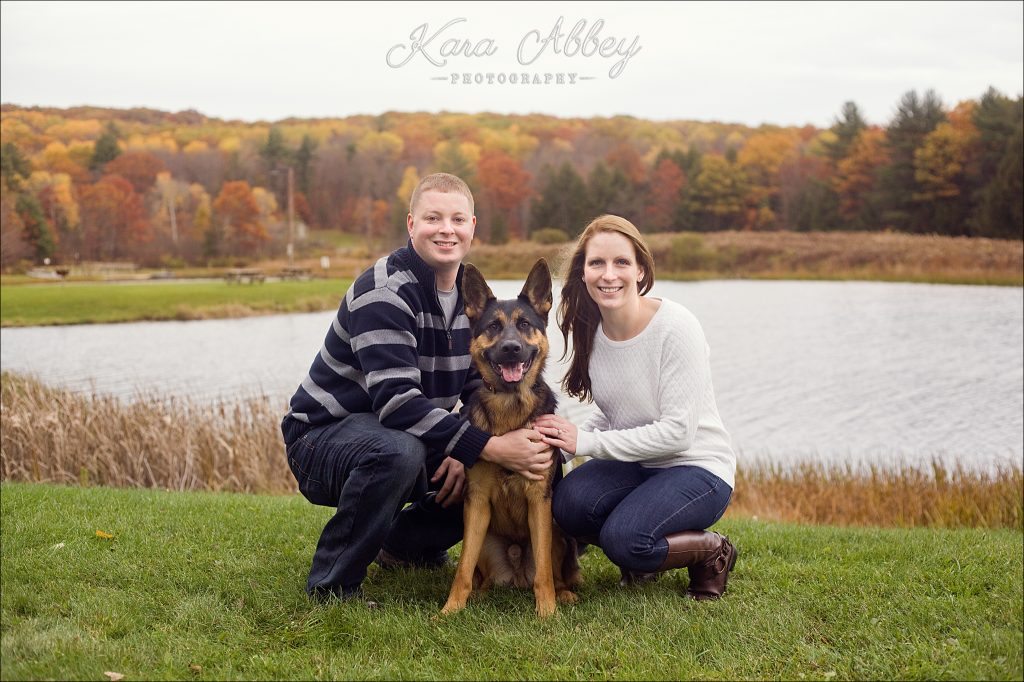 Wedding Engagement Photography Photographer Outdoor Lake Fall Pittsburgh PA Irwin PA Greensburg PA Moneroeville PA Dog German Shepherd