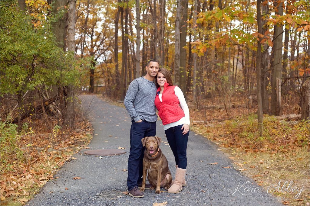 Wedding Engagement Photographer Binghamton NY Pittsburgh PA College Campus Fall Dog