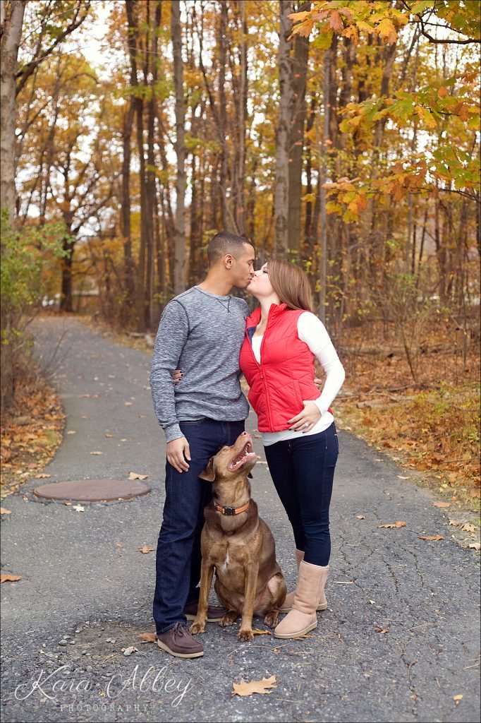Wedding Engagement Photographer Binghamton NY Pittsburgh PA College Campus Fall Dog