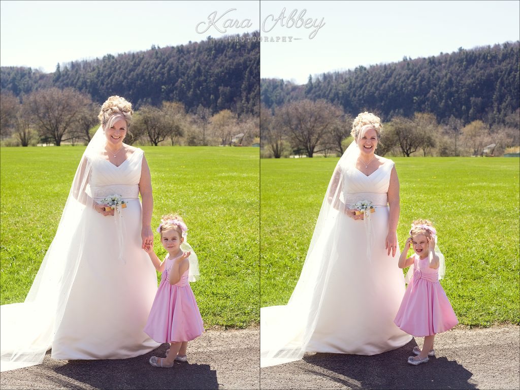 Wedding Photography Owego NY Irwin PA Greensburg PA Monroeville PA Pittsburg PA bride portrait flower girl funny face laugh