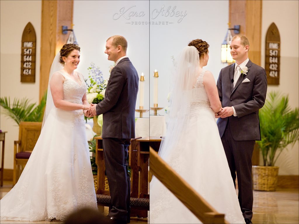 rainy day wedding photography Vestal NY Our Lady of Sorrows Ceremony vows rings