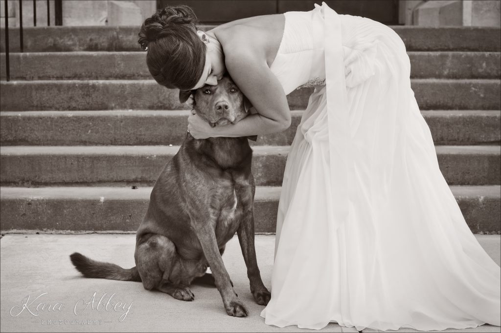 Binghamton, NY, Wedding Photography St. Patrick's Church LeRoy Street Formal Portrait Bride Groomsdog Hug Love