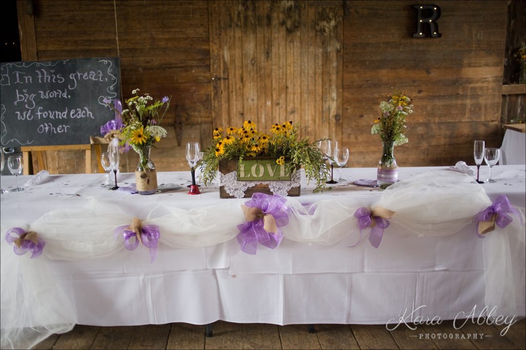Country Wedding Photography Weaver View Farms Penn Yan, NY Barn Reception Head Table