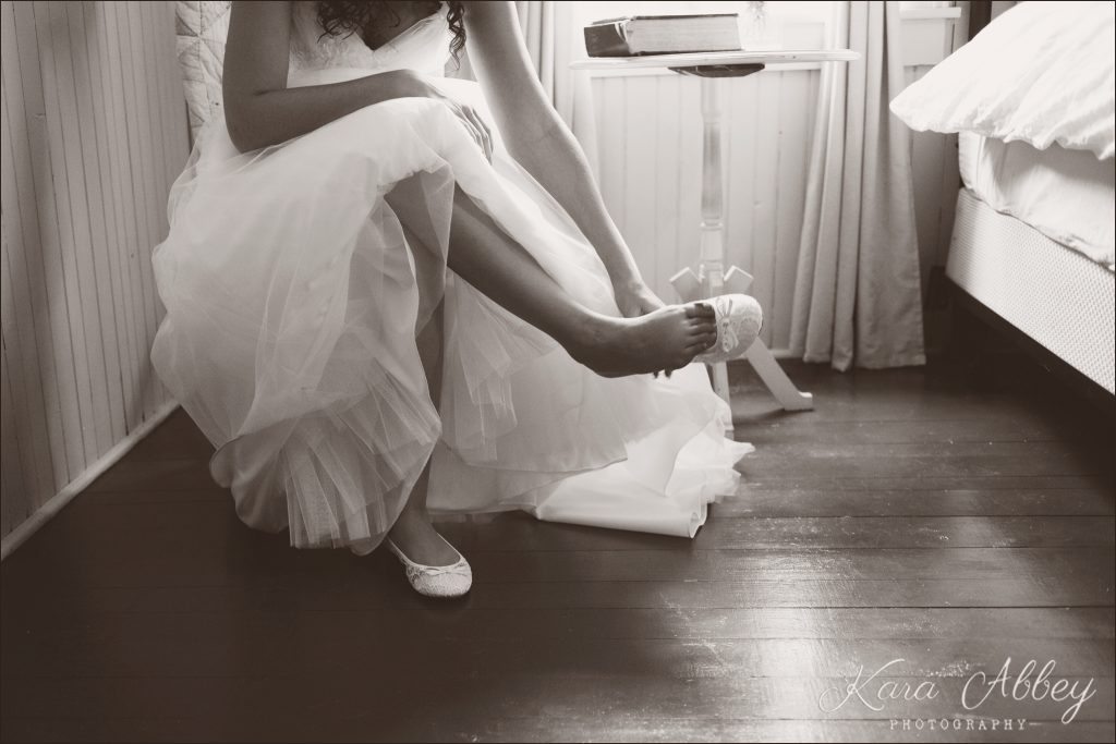 Rustic Country Wedding Photography Shoresbrook Inn Towanda, PA Bride Getting Ready Shoes