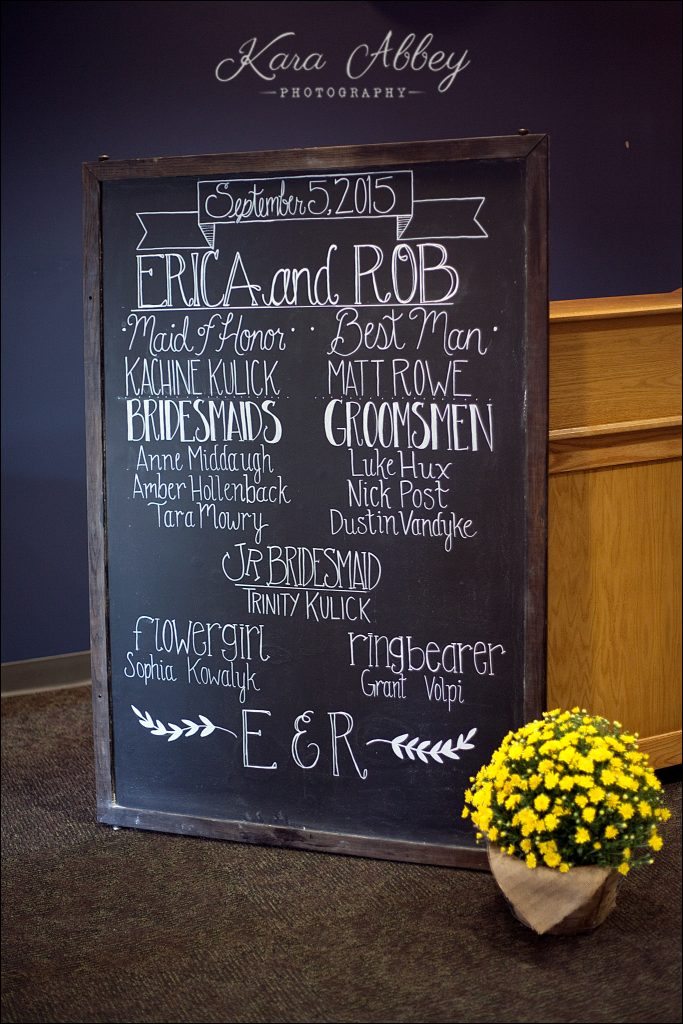 Rustic Country Wedding Photography First Baptist Church Towanda, PA Ceremony Chalkboard Program