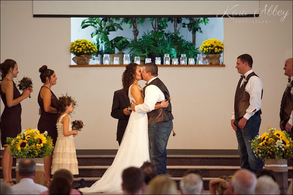 Rustic Country Wedding Photography First Baptist Church Towanda, PA Ceremony First Kiss