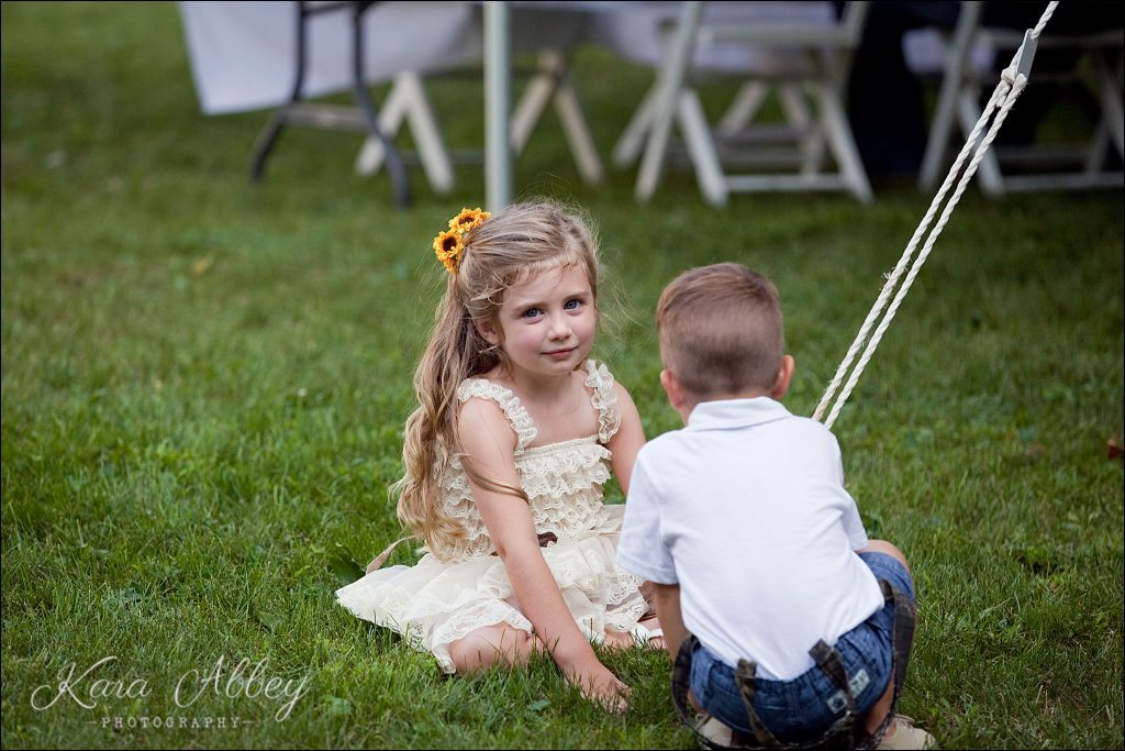 Rustic Country Wedding Photography Shoresbrook Inn Towanda, PA Reception Flower Girl