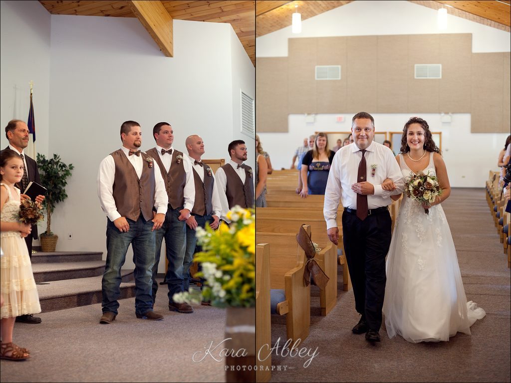 Rustic Country Wedding Photography First Baptist Church Towanda, PA Ceremony Walking down the aisle Processional