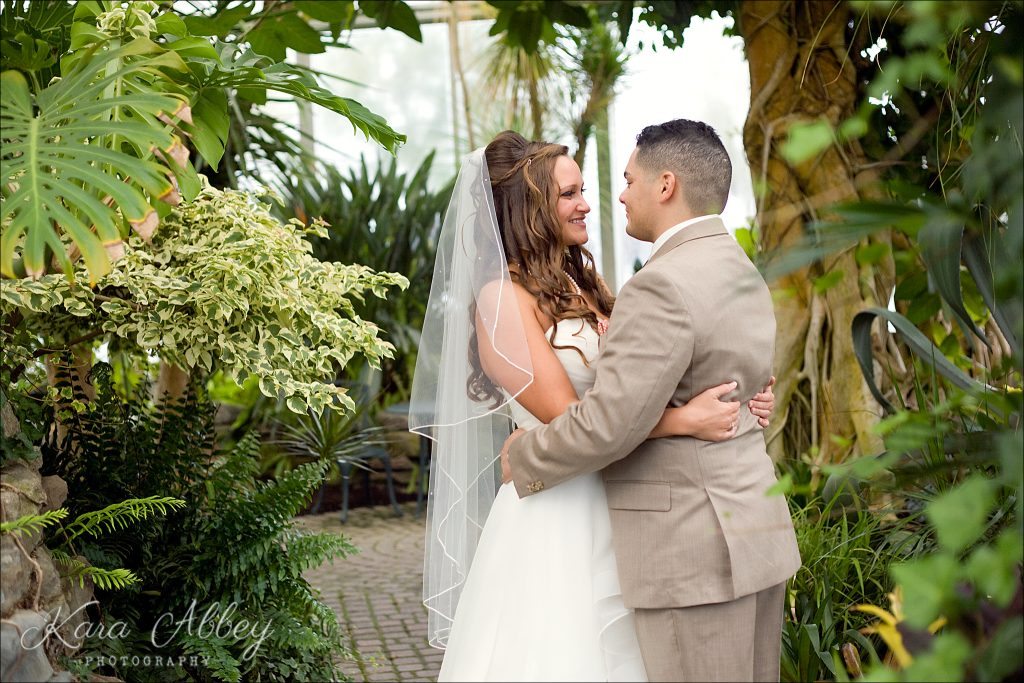 rainy day wedding photographer Tioga Gardens Owego, NY Greenshouse Dome Bride Groom Portraits