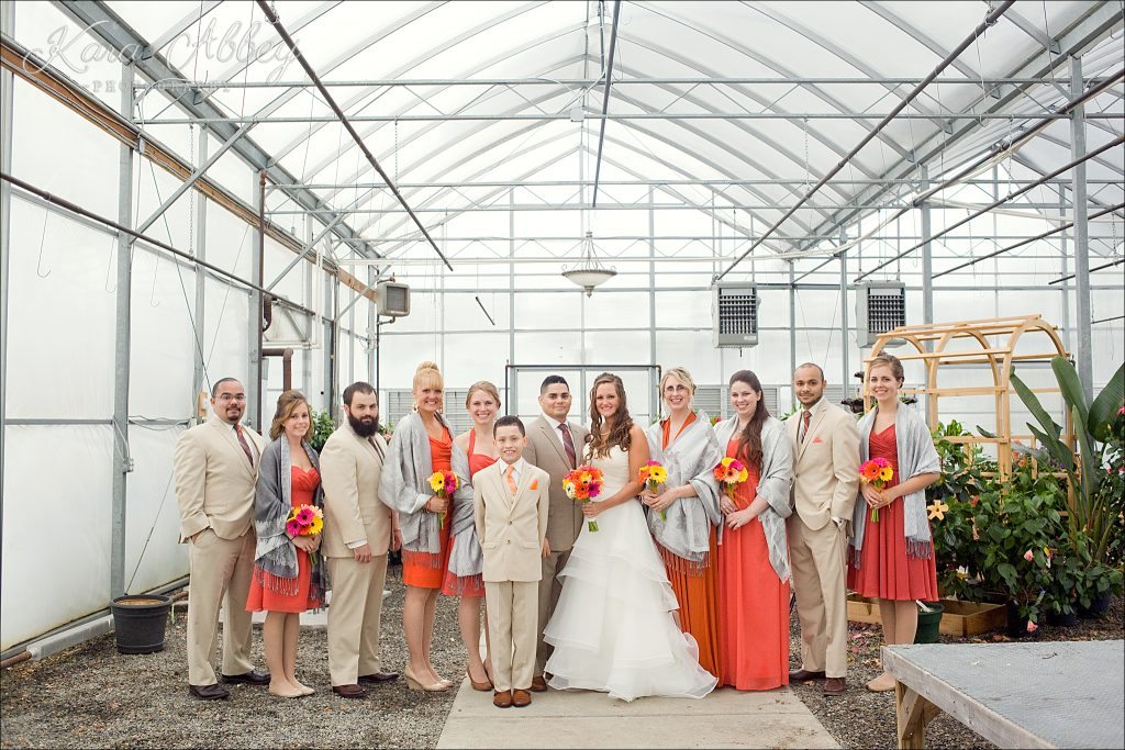 rainy day wedding photographer Tioga Gardens Owego, NY Greenshouse Dome Bridal Party Portraits