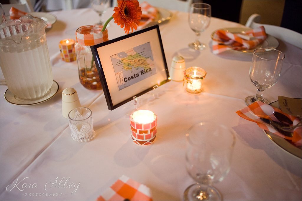 rainy day wedding photographer Tioga Gardens Owego, NY Reception Details Orange