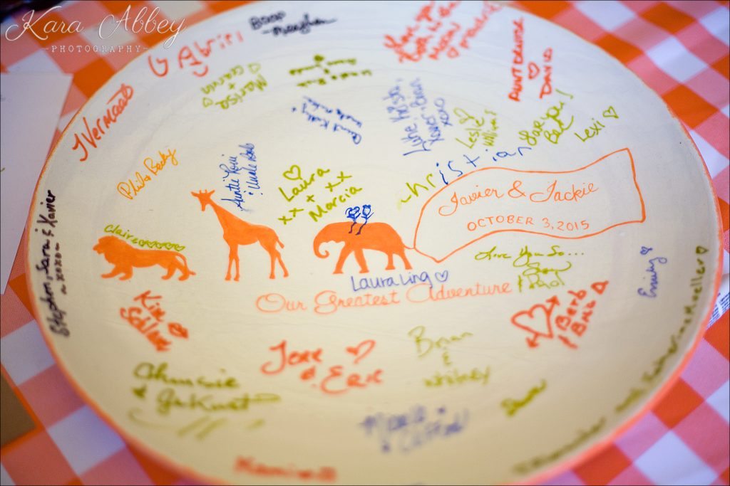 rainy day wedding photographer Tioga Gardens Owego, NY Reception Details Sign the Plate Alternative Guestbook