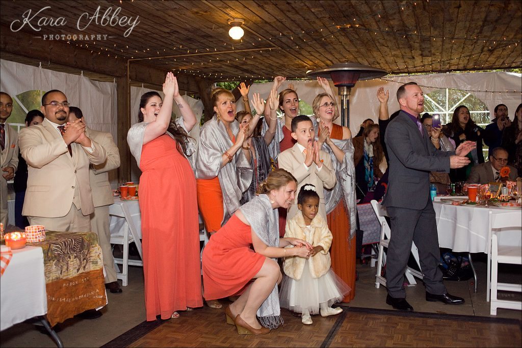 rainy day wedding photographer Tioga Gardens Owego, NY Reception Grand Entrance
