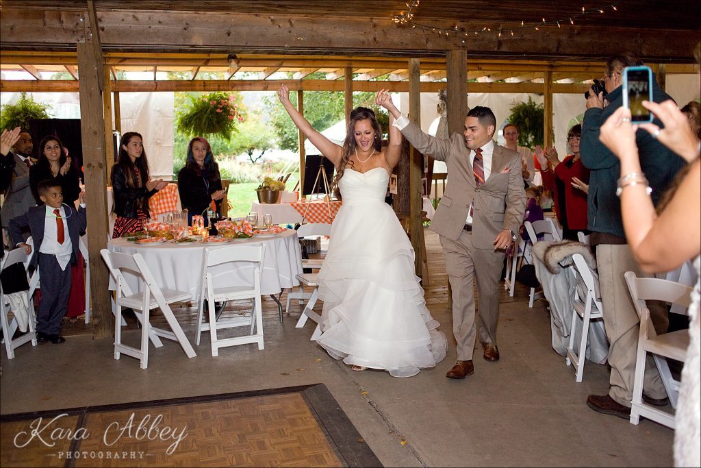 rainy day wedding photographer Tioga Gardens Owego, NY Reception Grand Entrance