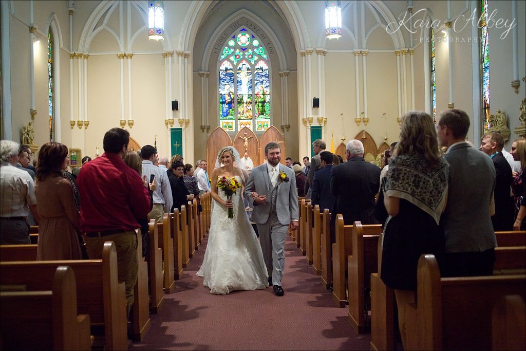 Rustic Country Chic Fall Wedding Towanda, PA Ceremony St. Peter and St. Paul Church Bride Groom Husband Wife Recessional Walking Down the Aisle