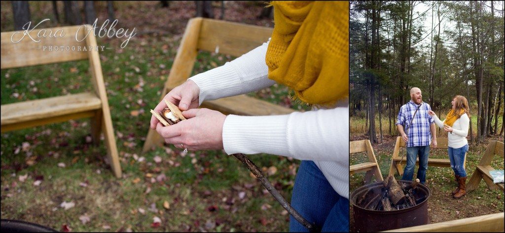 Outdoor fall engagement session Roba Family Farms Dalton, PA campfire smores 