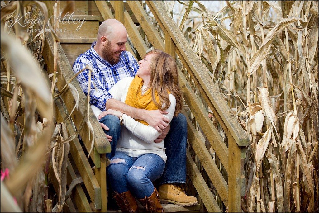 Outdoor fall engagement session Roba Family Farms Dalton, PA corn maze
