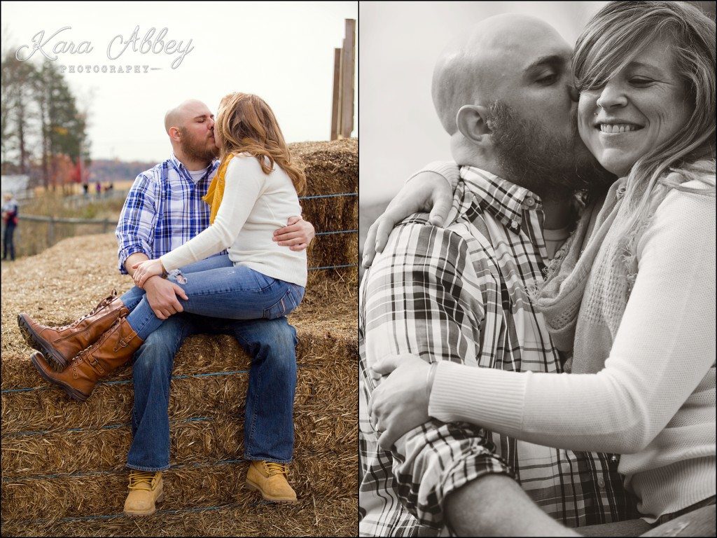 Outdoor fall engagement session Roba Family Farms Dalton, PA haybales