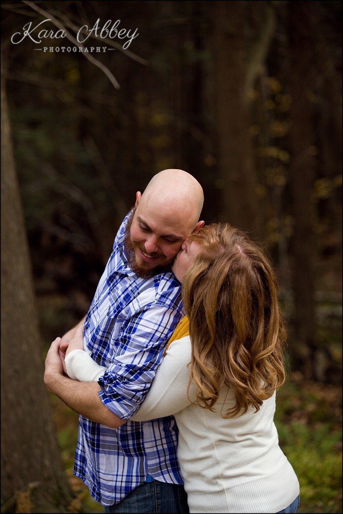 Outdoor fall engagement session Roba Family Farms Dalton, PA woods rustic