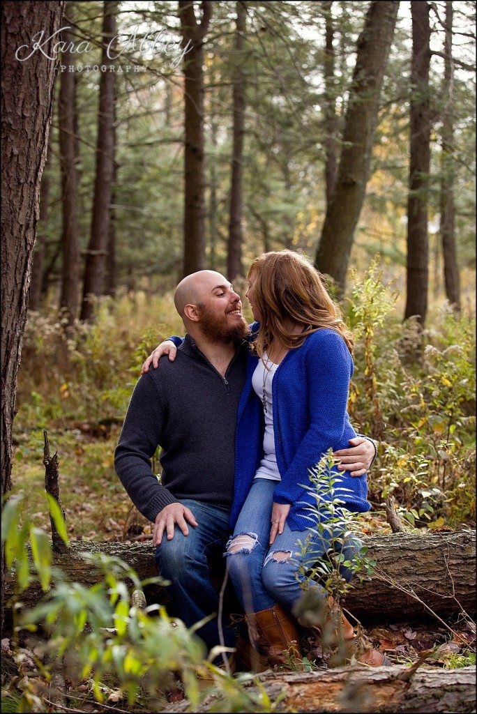 Outdoor fun fall engagement session Roba Family Farms Dalton, PA woods rustic