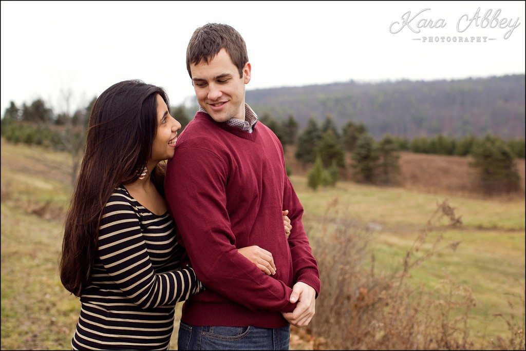 Cold Rainy Day-After-Christmas Engagement Photography Pine Valley Tree Farm Fields Towanda, PA