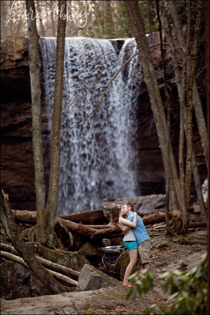 Ohiopyle, PA Cucumber Falls Happy Spring Engagement Photography