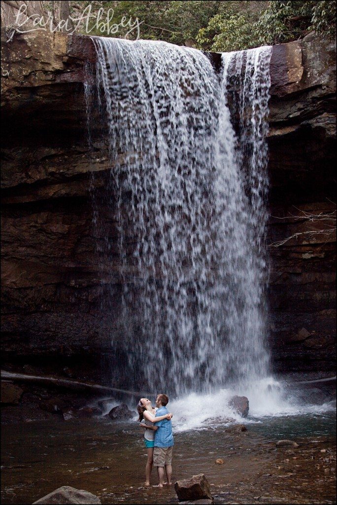 Ohiopyle, PA Cucumber Falls Happy Spring Engagement Photography