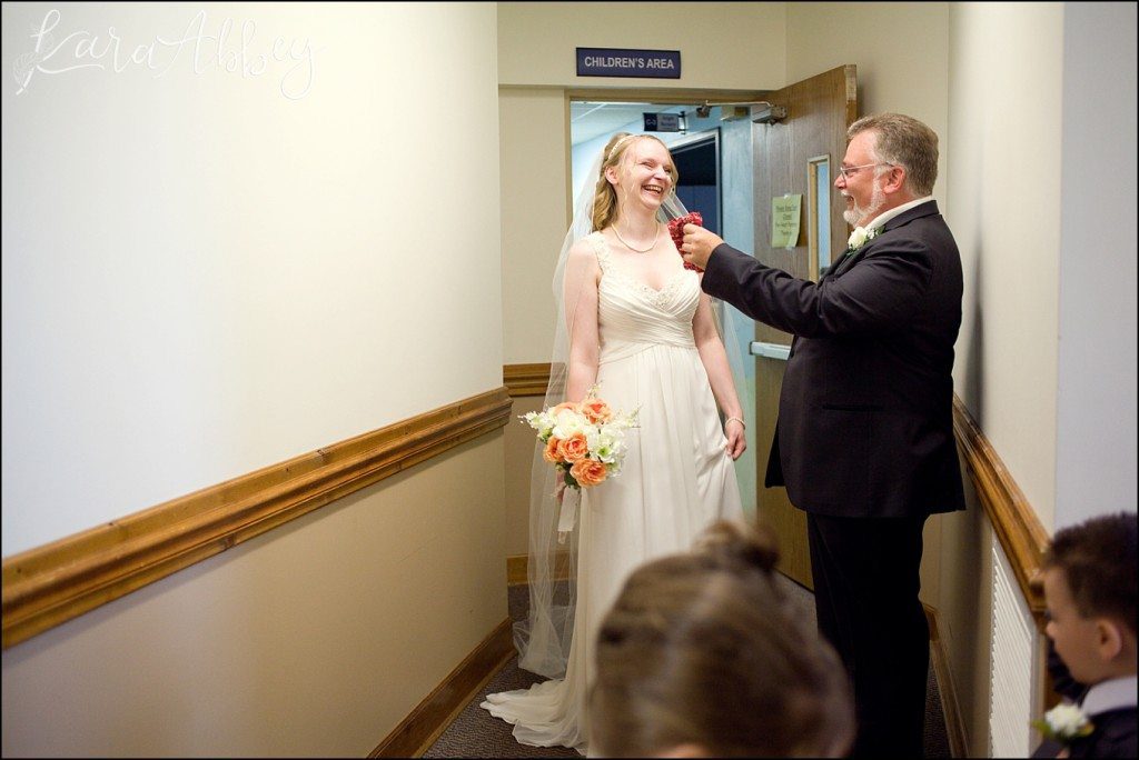 Summer Elegant Comfortable Wedding Bride First Look with Dad by Kara Abbey Photography in Irwin, PA