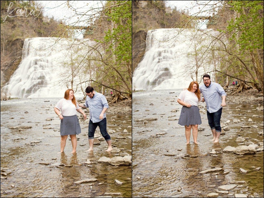 Spring Engagement Photography in Ithaca, NY Waterfall by Kara Abbey Photography