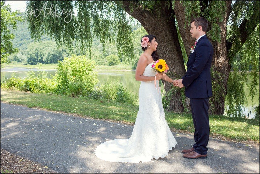 Rustic Chic Columbian Summer Wedding First Look along the Merrill Parkway in Towanda, PA by Kara Abbey Photography in Irwin, PA