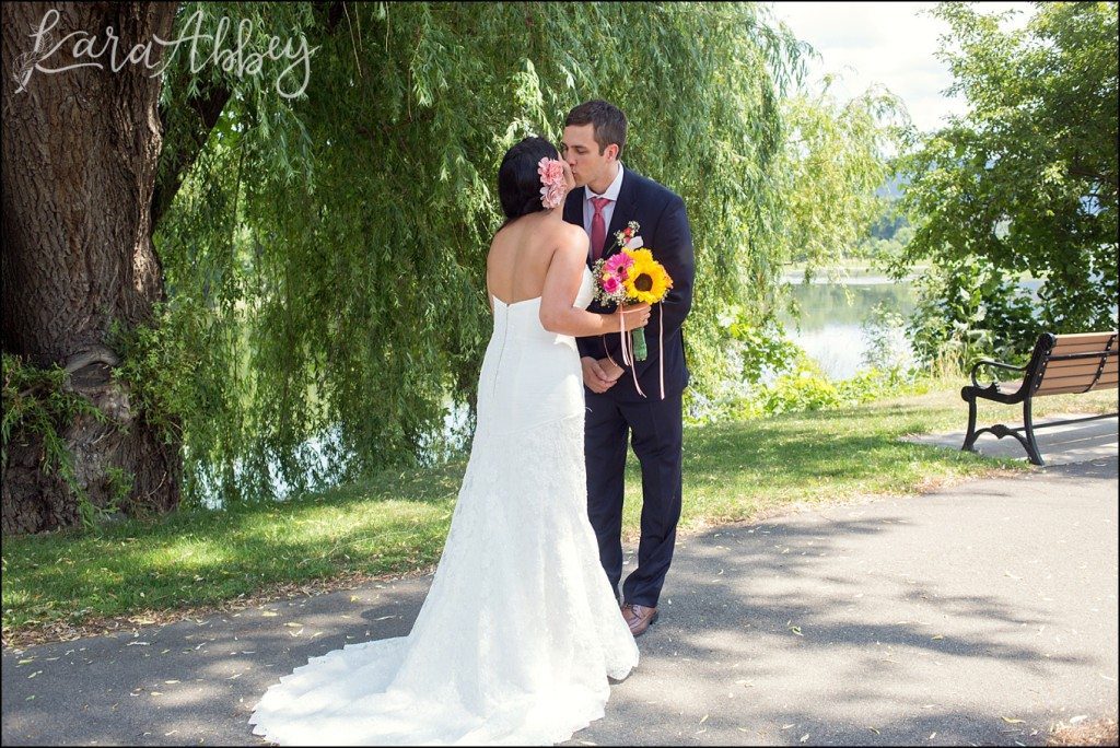 Rustic Chic Columbian Summer Wedding First Look along the Merrill Parkway in Towanda, PA by Kara Abbey Photography in Irwin, PA