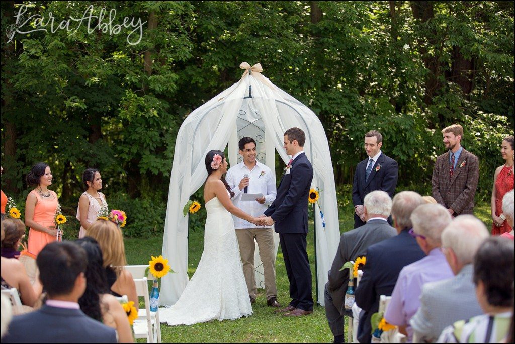 Rustic Eclectic Columbian Summer Wedding Ceremony at the Shoresbrook Inn in Towanda, PA by Kara Abbey Photography in Irwin, PA