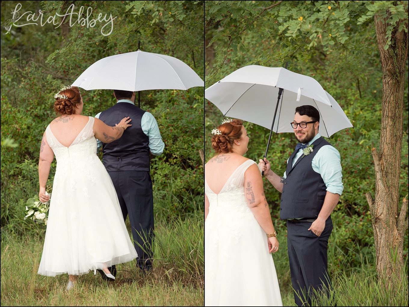 Rustic Pastel Rainy Summer Wedding First Look at Robert Treman State Park in Ithaca, NY by Kara Abbey Photography in Irwin, PA