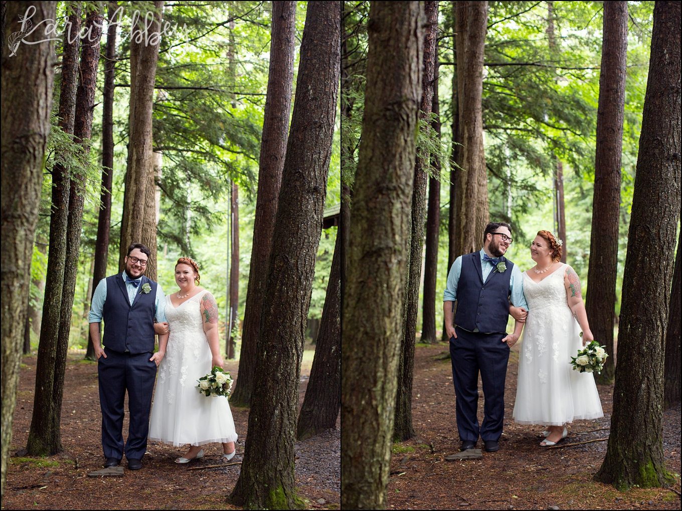 Rustic Pastel Rainy Summer Wedding First Look at Robert Treman State Park in Ithaca, NY by Kara Abbey Photography in Irwin, PA