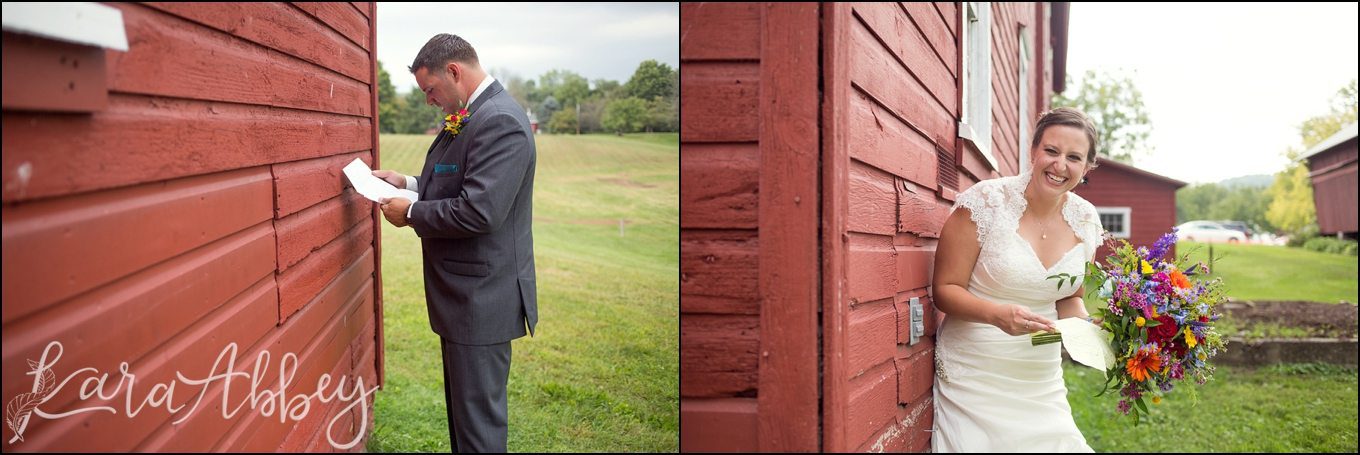 Summer Outdoor Grovedale Winery Wyalusing, PA Wedding Letters Exchange - Invisible First Look - by Kara Abbey Photography in Irwin, PA