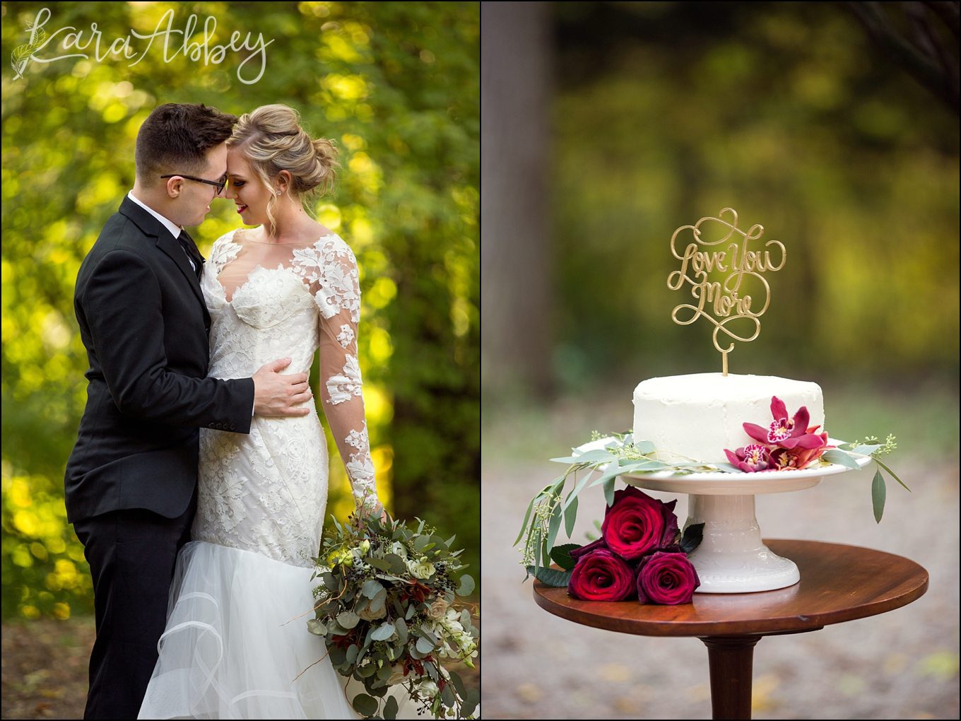 Burgundy Inspired Wedding Cake for Fall Wedding, I Love You More Cake Topper by Kara Abbey Photography in Irwin, PA