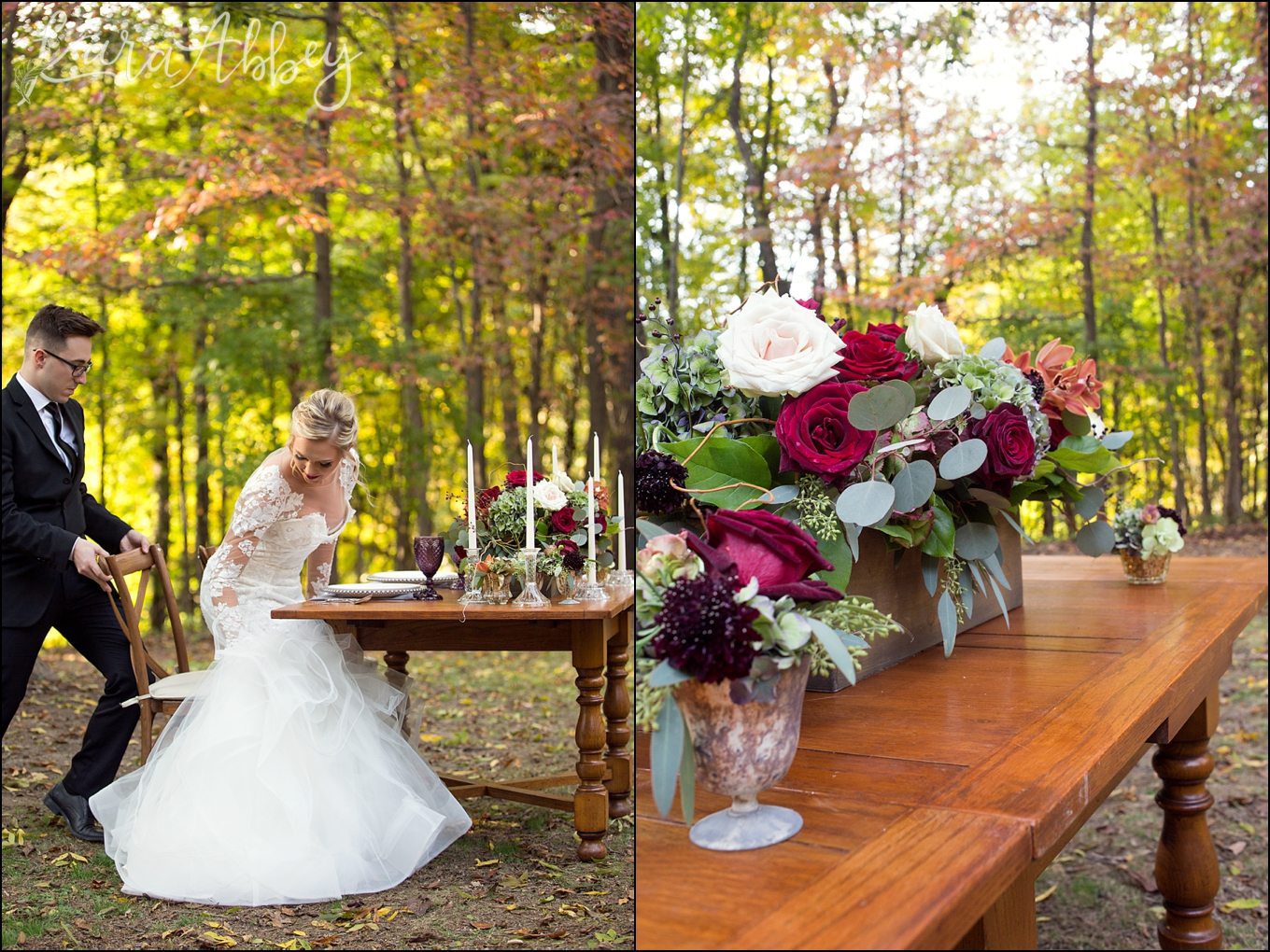 Burgundy & Fall Inspired Wedding Decor Florals by Blooms Florist | by Kara Abbey Photography in Irwin, PA