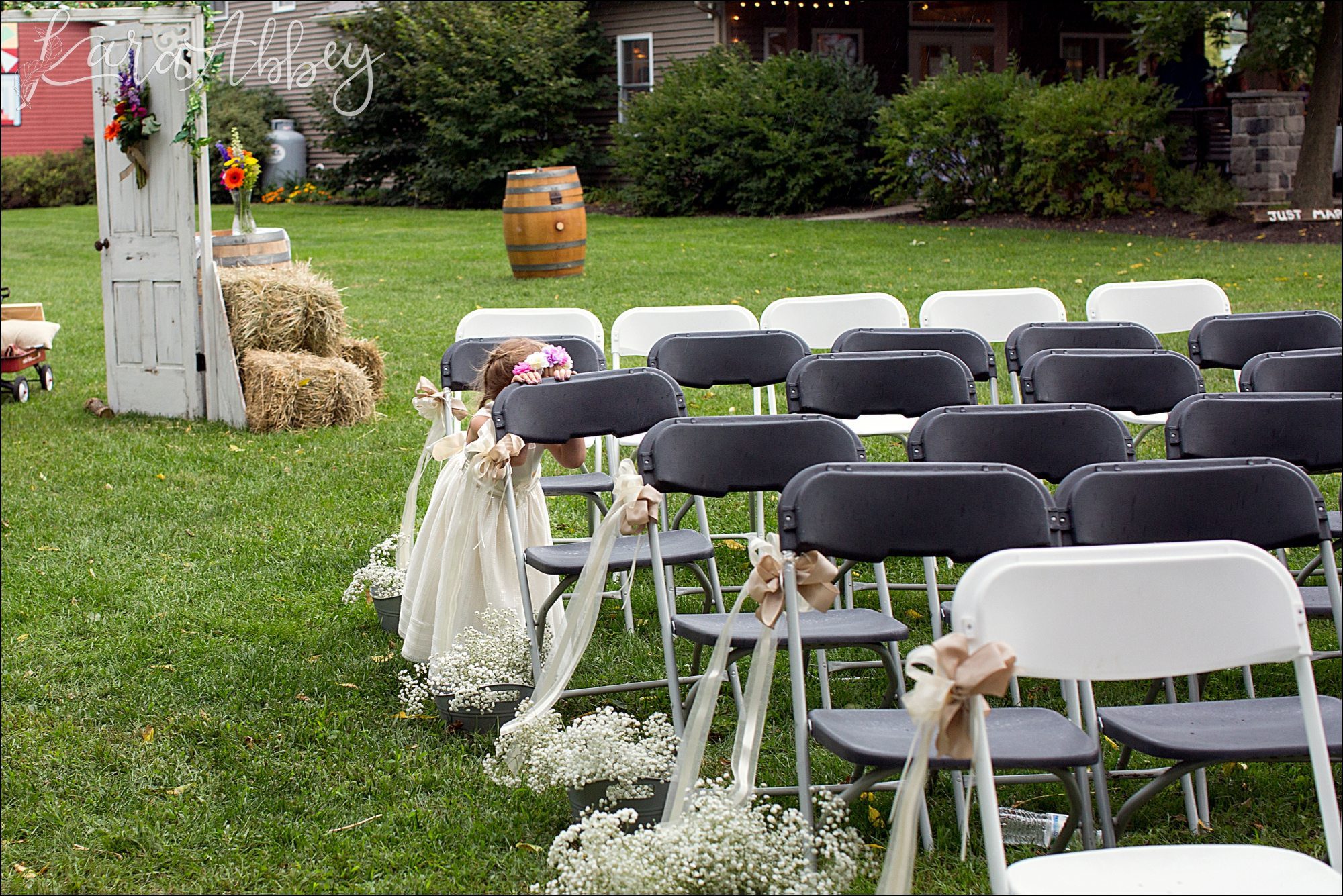 Shy Flower Girl Hiding from Family Portraits by Irwin, PA Wedding Photographer