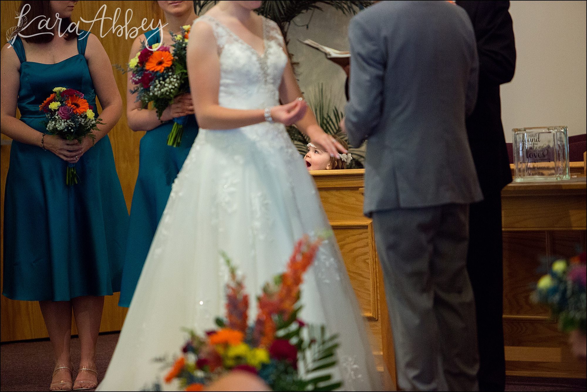 Flower Girl Big Reaction During Ceremony by Irwin, PA Wedding Photographer