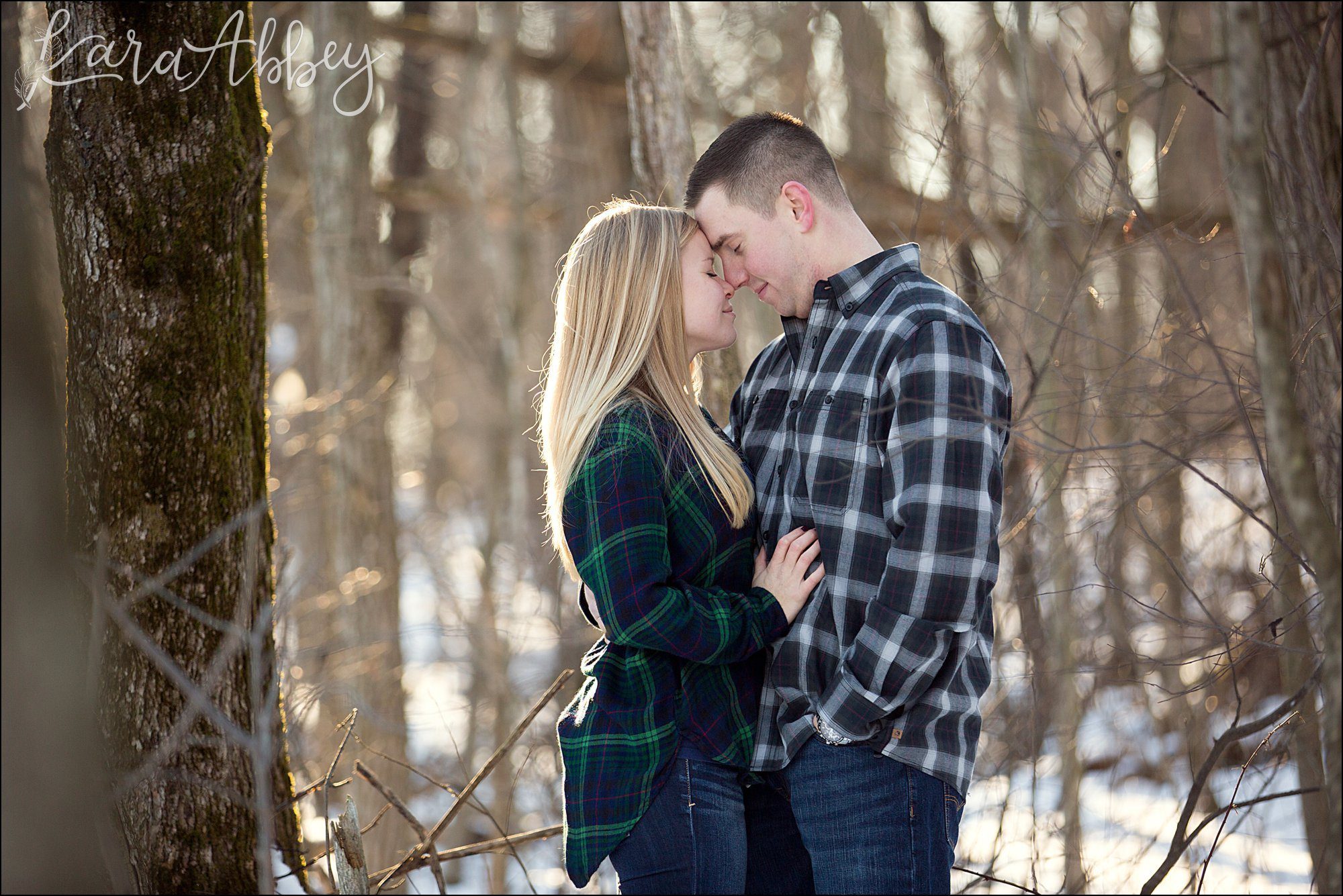 Snowy Winter Engagement Photos at Golden Hour