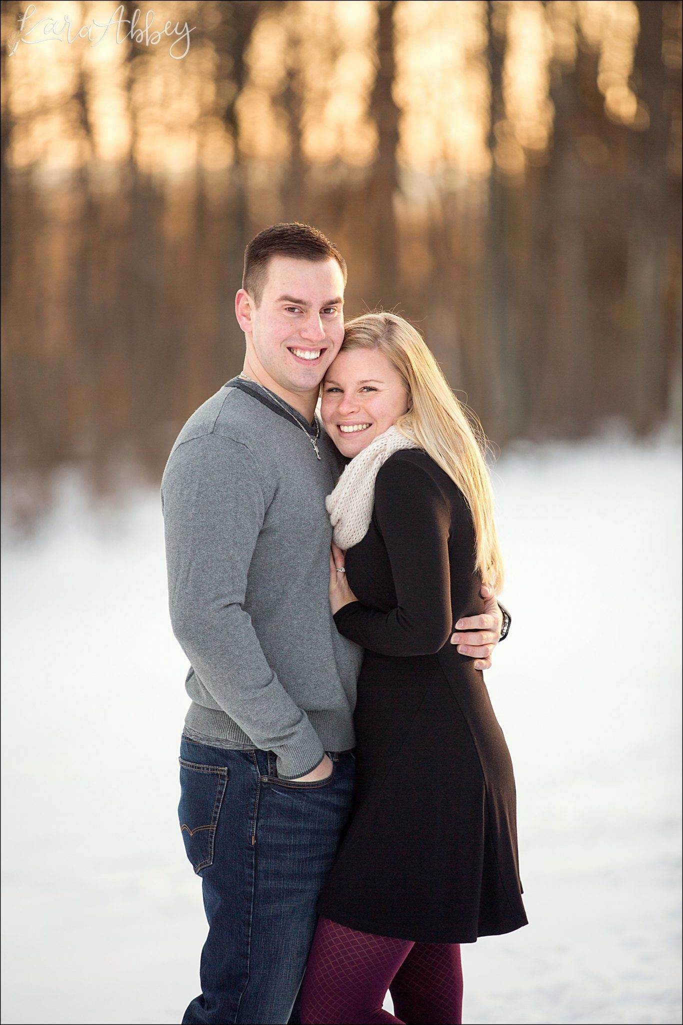 Snowy Winter Engagement Photos at Golden Hour