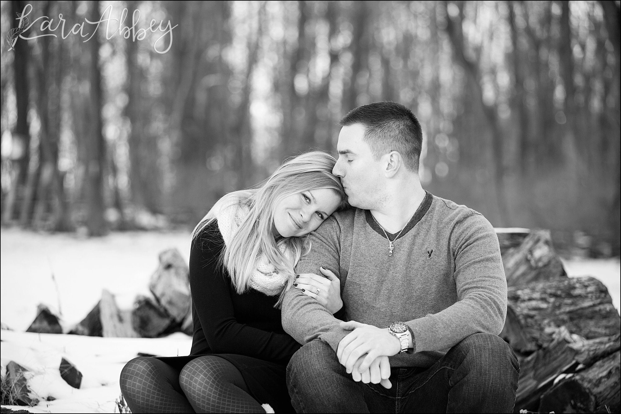Snowy Winter Engagement Photos at Golden Hour