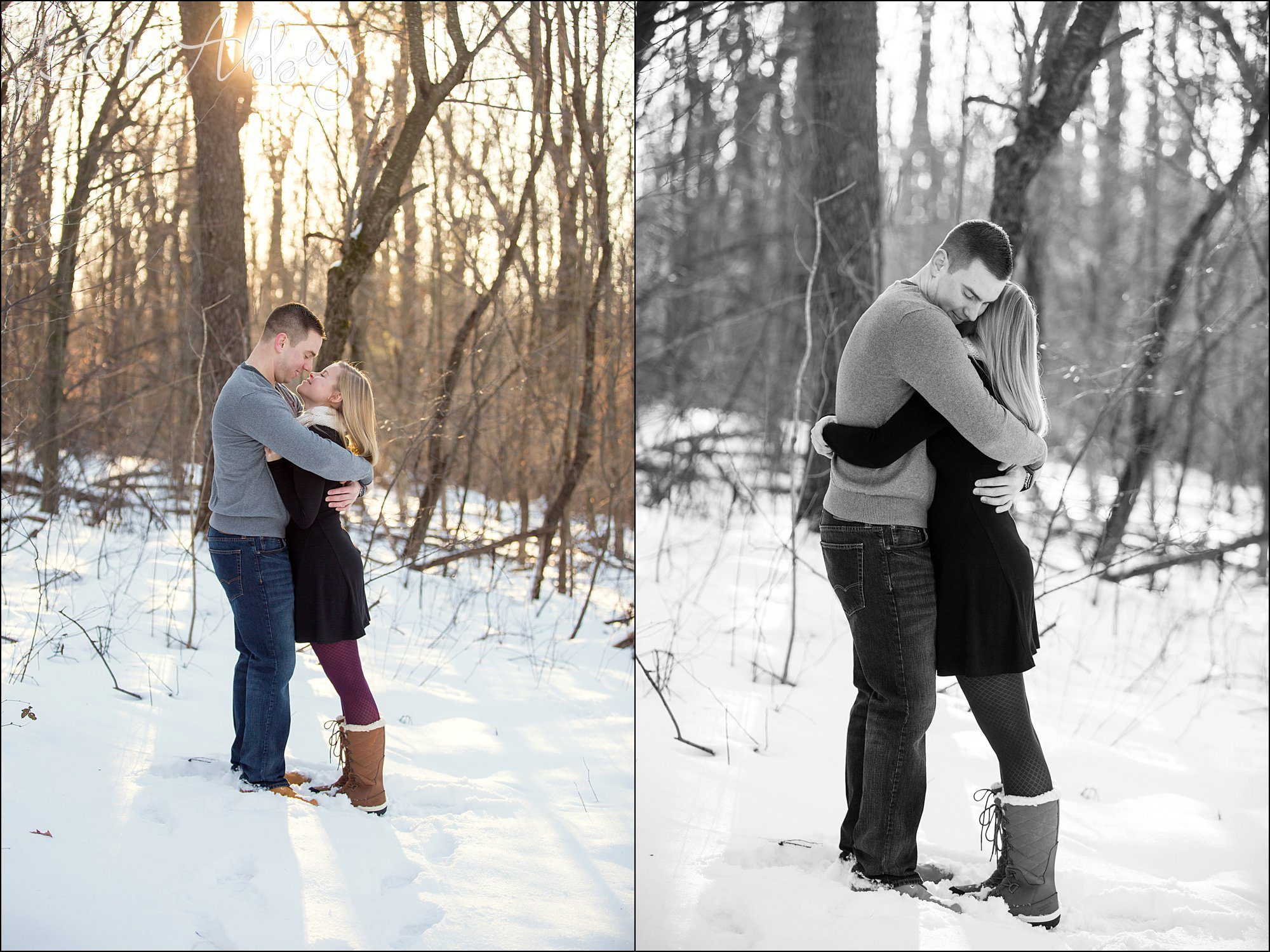 Snowy Winter Engagement Photos at Golden Hour
